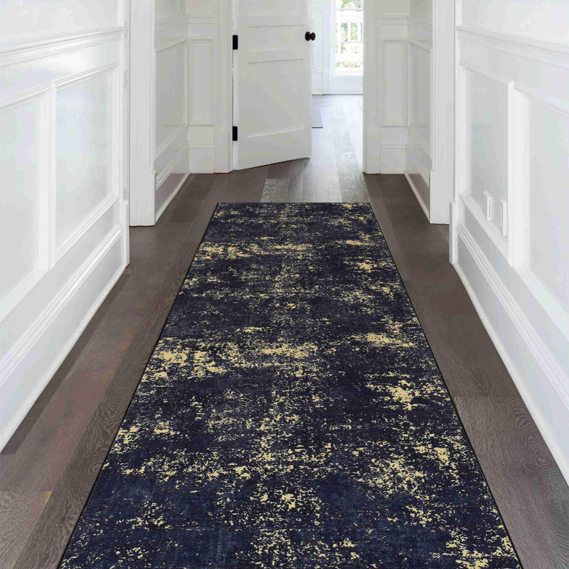 Black+Gold Washable Area Rug, Rectangle 2'5" x 10'