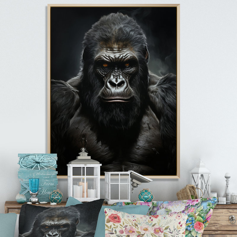 Impression sur toile encadrée sur toile "Gorilla majestic III" en noir et blanc, H 44 po x l 34 po x P 1,5 po, Naturel