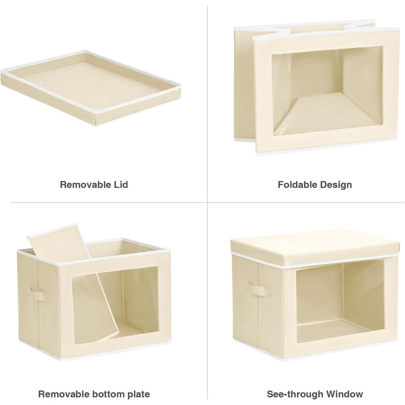 Ensemble de 3 bacs de rangement beiges avec couvercles et fenêtre