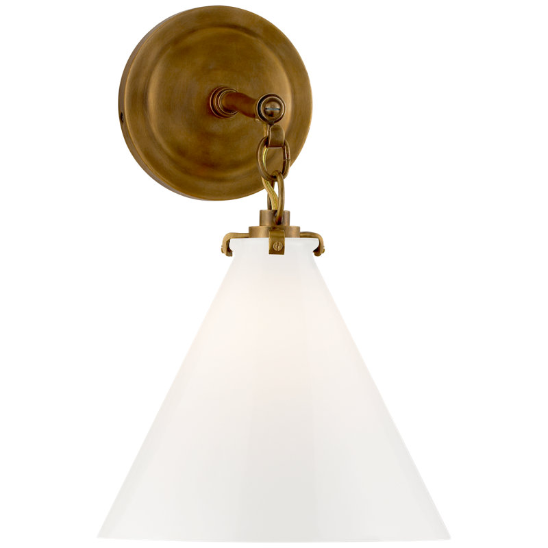 Thomas O'Brien Katie Small Conical Sconce, White, Hand-Rubbed Antique Brass