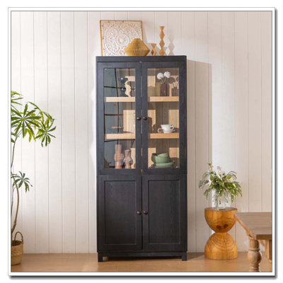 Vitrine en bois de frêne avec portes en verre