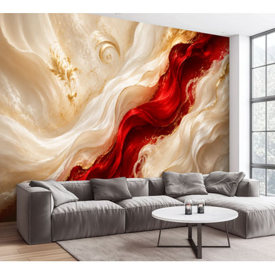 Wall Mural Peel and Stick Wallpaper Abstract luxury marble art marbling Red gold colors 3d Self-Adhesive Removable Contact Paper Wall Decor for Living Room Bedroom 100"H x 144"W