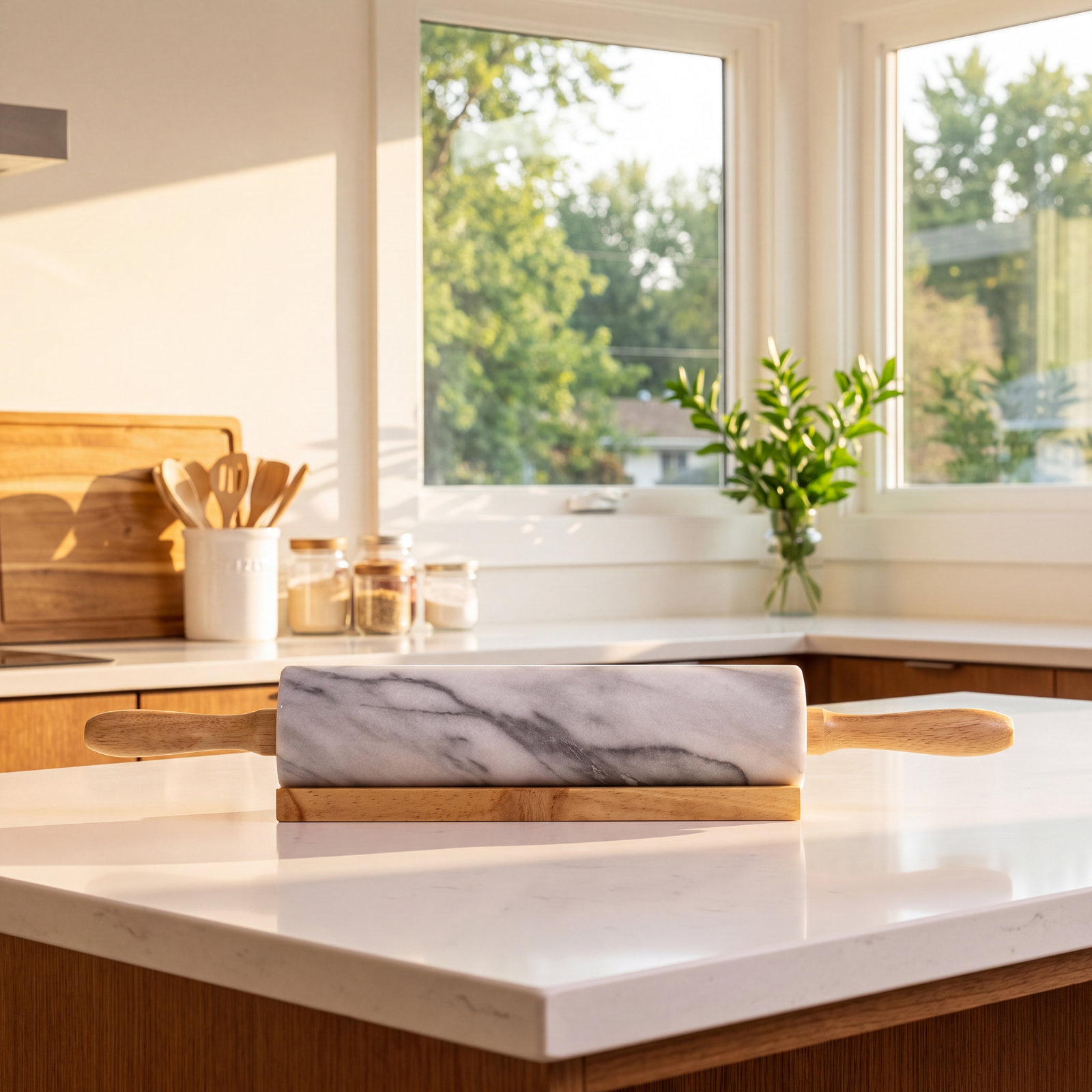 Rolling Pin with Handles, Matte White
