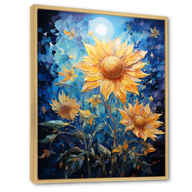 Expressionniste énergie tournesols II, H 32 po x l 16 po x P 1 po, Cadre flottant naturel