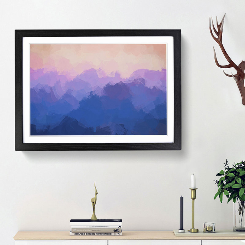 Colourful Mountains in Abstract - Picture Frame Painting Print, 36cm H x 48cm W x 2cm D, Black Framed