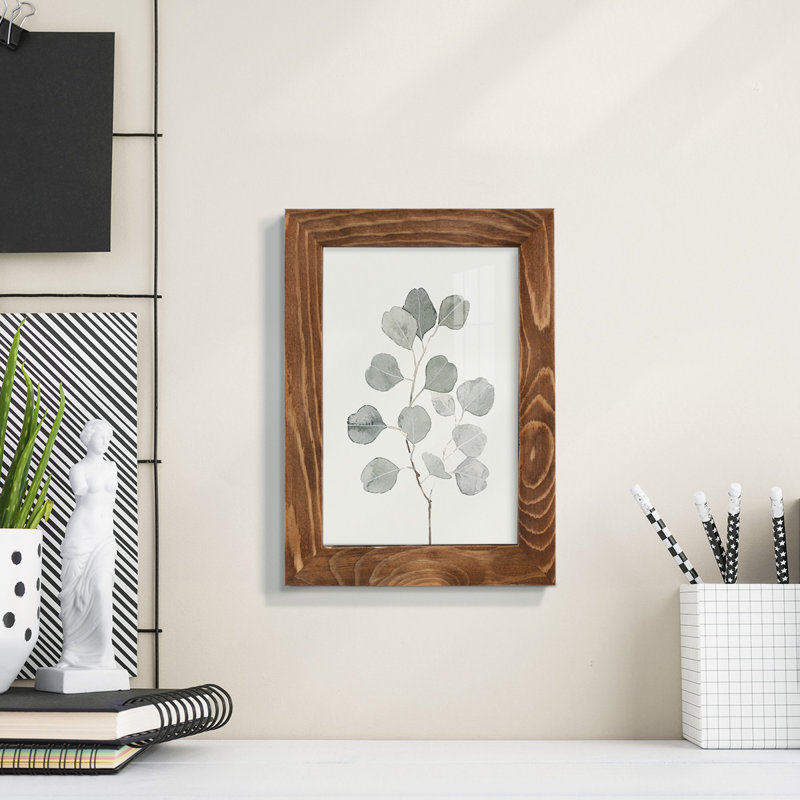 " Delicate Sage Botanical I ", 9" H x 7" W x 1" D, Walnut