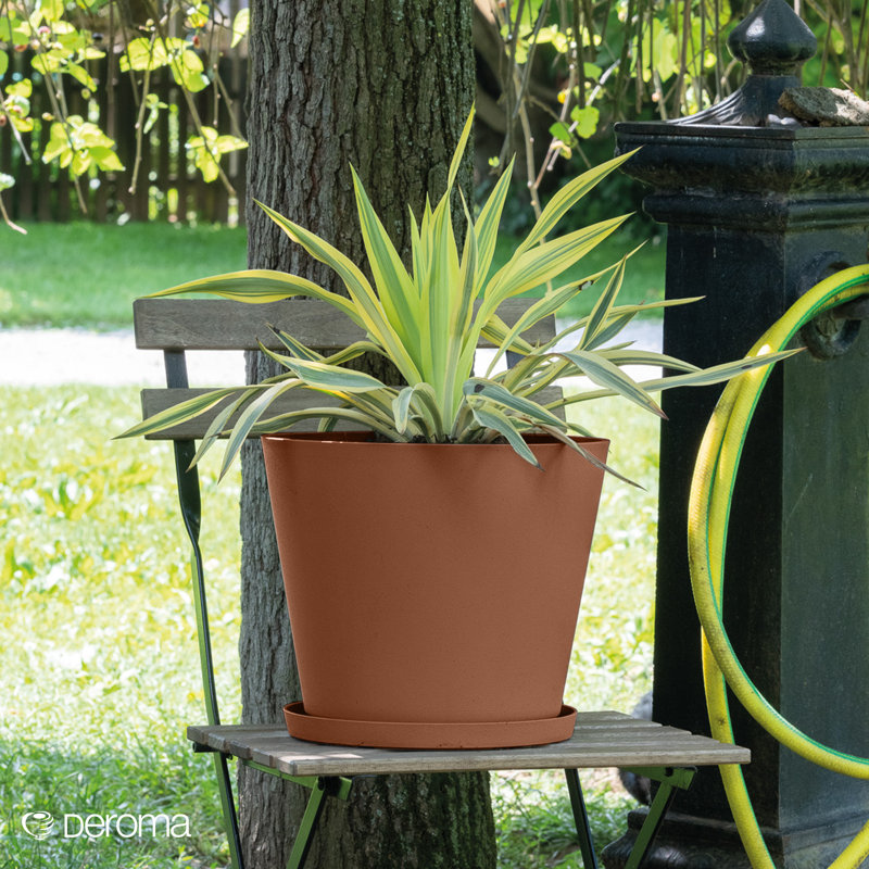 Raesha 15" Round Planter | Light Shock Resistant Durable Plastic | Indoor/outdoor Round Pot For Patio/porch | Drain Plug | Trendy Planter For Plants, Flowers, Garden