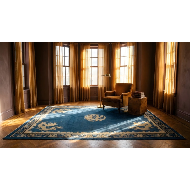 Antique Peking Chinese Medallion Blue 1900s Rug