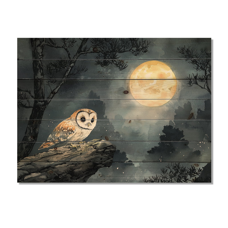 Chouette brumeuse au clair de lune - Décoration murale animal en bois de hibou - sur bois de pin naturel, H 10 po x l 20 po