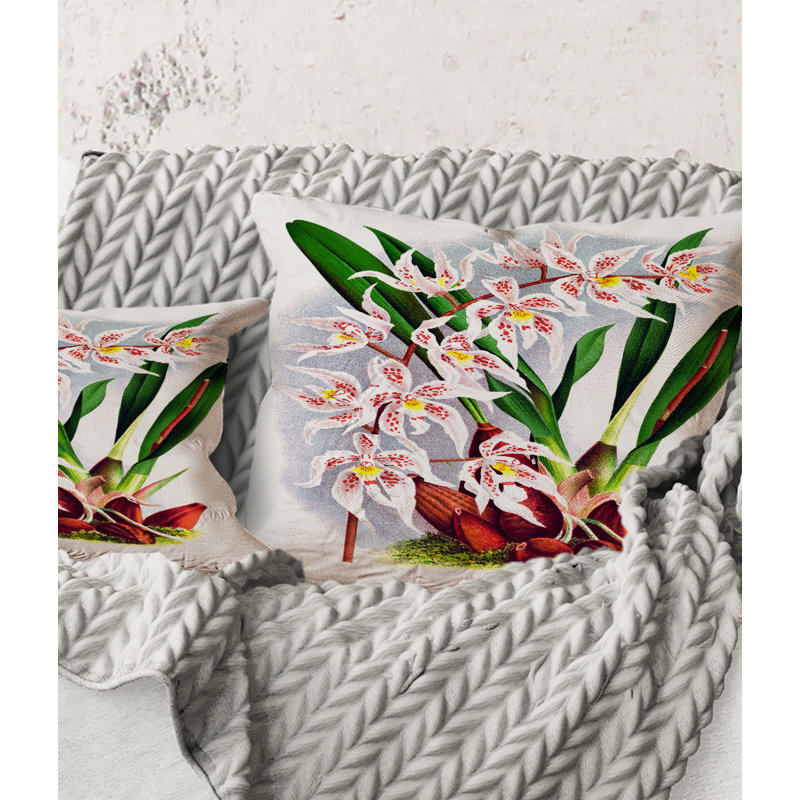 Carré, fleur d'orchidée blanche rétro II - coussin décoratif traditionnel, 18" x 18"