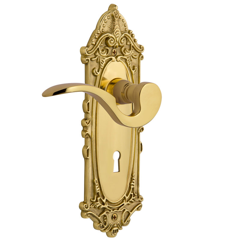 Victorian Plate Passage (Hall & Closet) with Decorative Keyhole and Manor Lever, Polished Brass, 2.75"