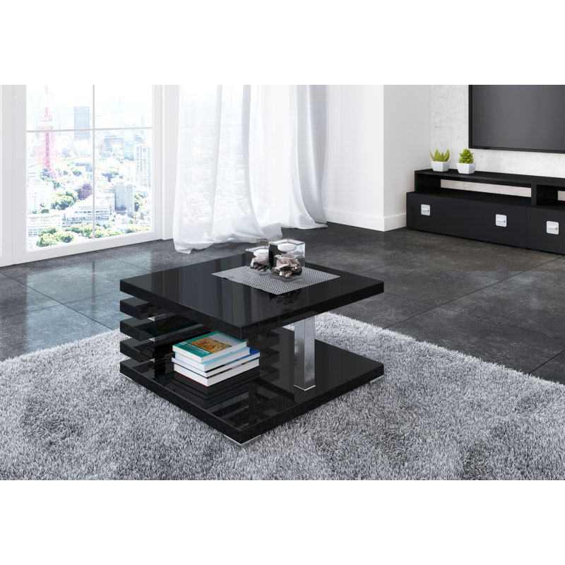 Coffee Table Johnstown in Geometric Design, Gloss Black