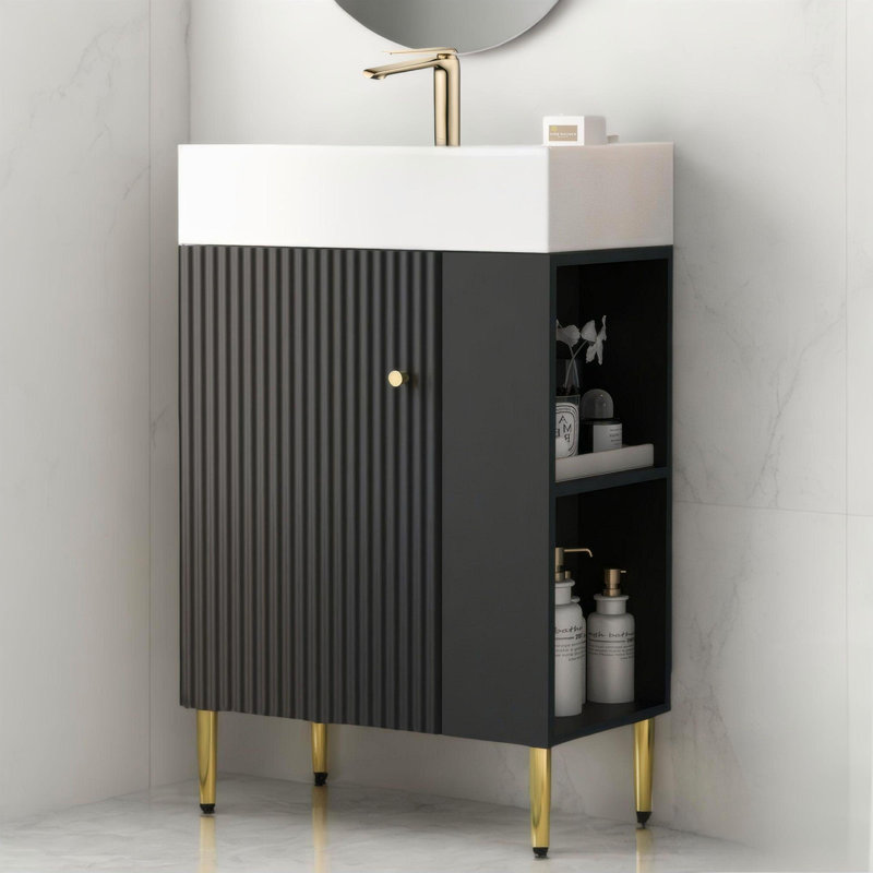 Meuble-lavabo 21,6 po avec comptoir en céramique, Noir