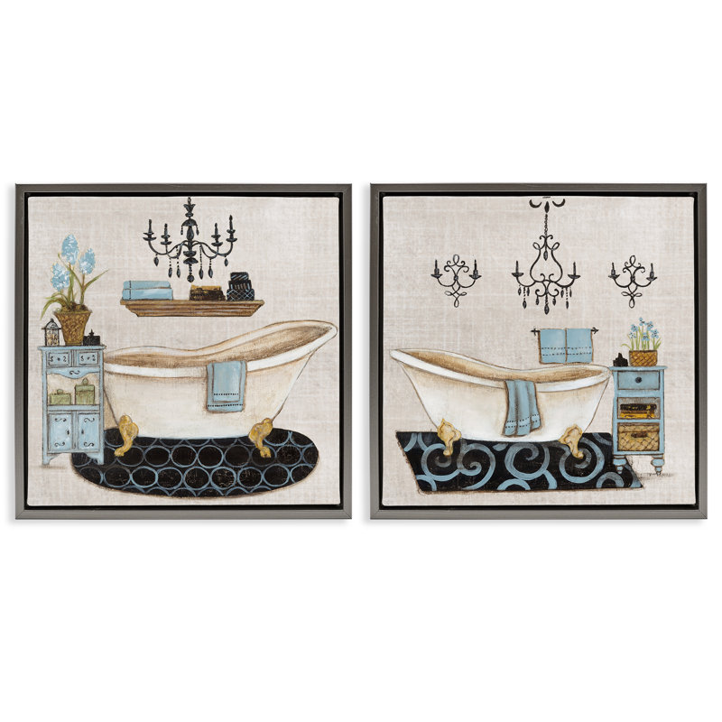 Relaxation Bathroom 2pc Floating Frame Set, design by Janet Tava, Lustre Grey Floater Frame, 18" H x 18" W