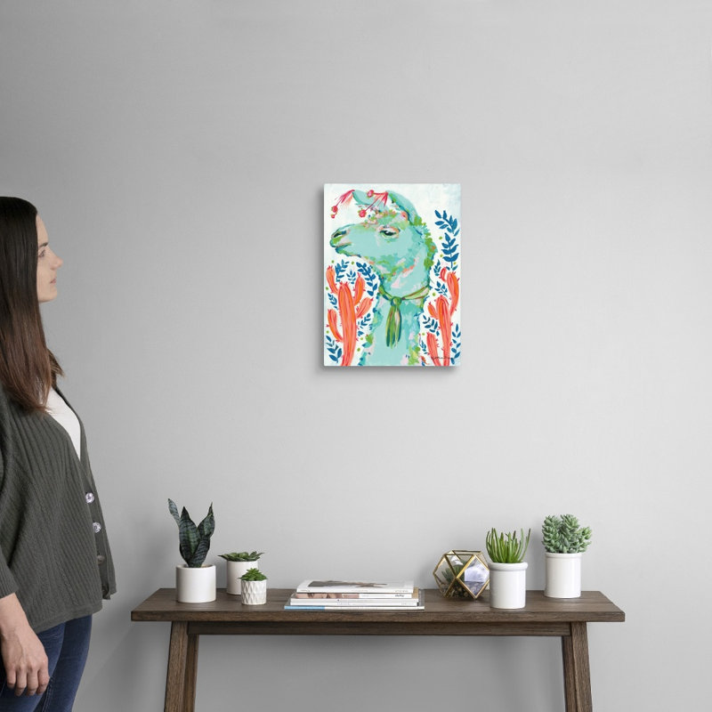 «Llama in the Desert» par Jessica Mingo - reproduction sur toile, Toile tendue, H 16 po x l 12 po x P 1,25 po