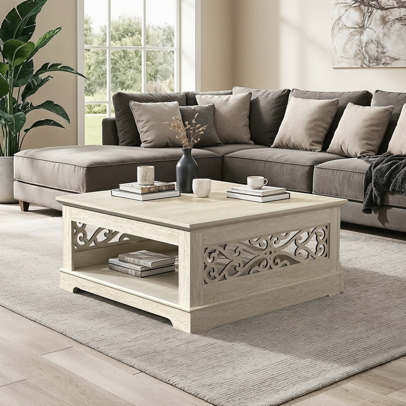 Korbin Coffee Table with Storage, Travertine
