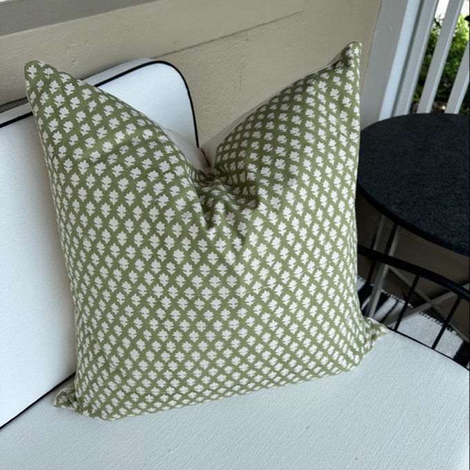 Fabdivine Pink City Green Cotton Block Printed Pillow Cover Handmade Natural Cushion 20x20 Inch - 20" x 20"