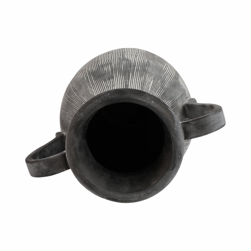 Stoneware Table Vase, Black/Ivory, 15" H x 11" W x 8" D