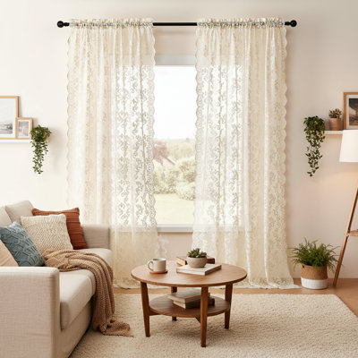 Beige Lace Curtains 2 Panels