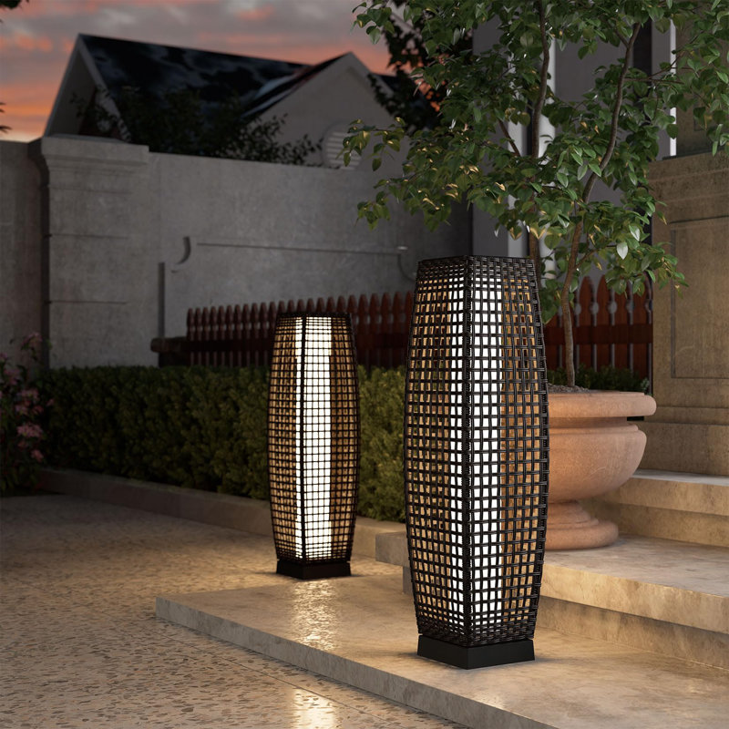 Lampe solaire sur pied pour l'extérieur, lanterne pour décoration de jardin, rotin naturel, 1 pièce
