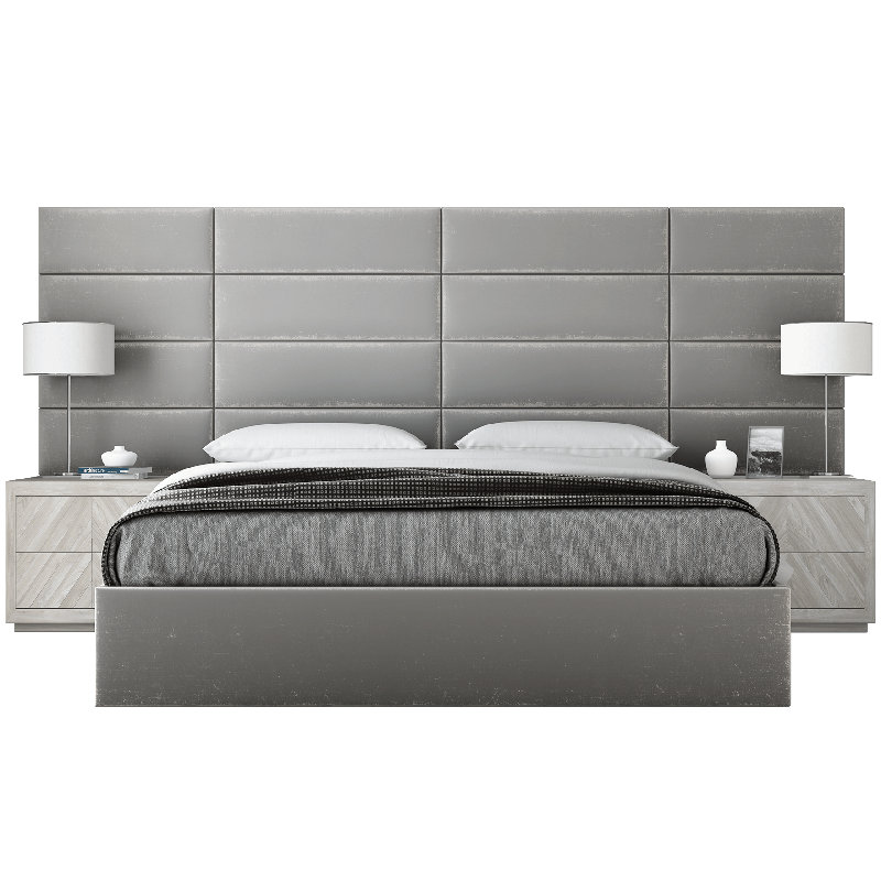 Sapan Upholstered Bed, Velvet Platinum Gray, Queen