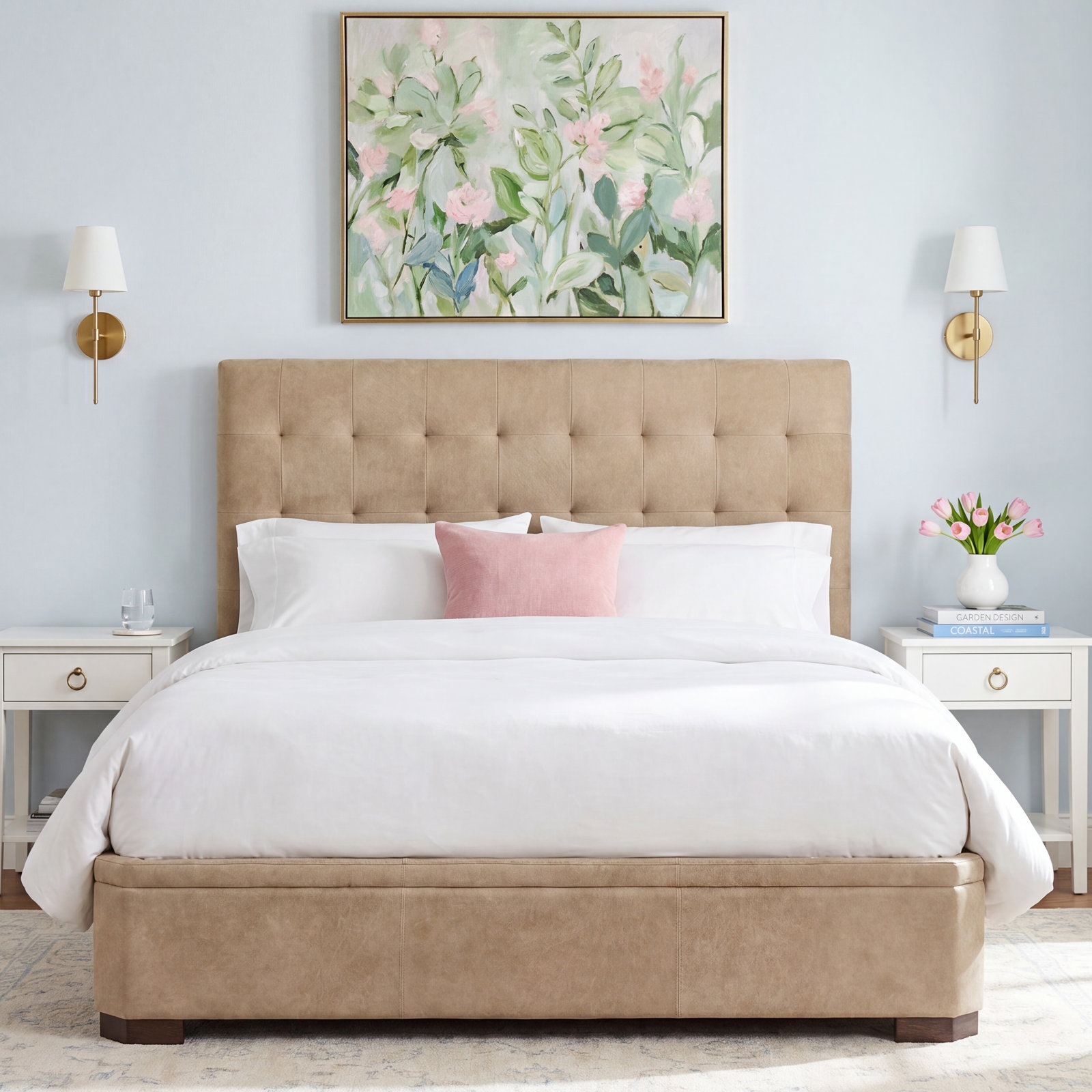 Saratoga Genuine Leather and Oak Bed, King