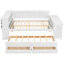 Lit de jour pleine grandeur avec tablettes de rangement, tiroirs, lit gigogne, station de charge, lumière DEL, bureau et armoire, blanc-340194873