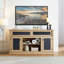 Meuble télé et console multimédia à motif en relief avec espace de rangement ouvert et fermé et porte coulissante-1435372458
