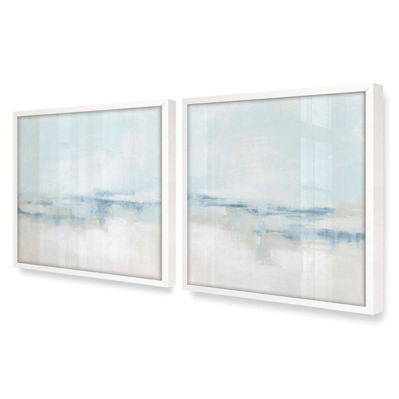 Ensemble de 2 impressions sur toile Cloudy Shoreline Hues, Cadre opaque blanc, H 17,5 po x l 33,5 po x P 1,25 po
