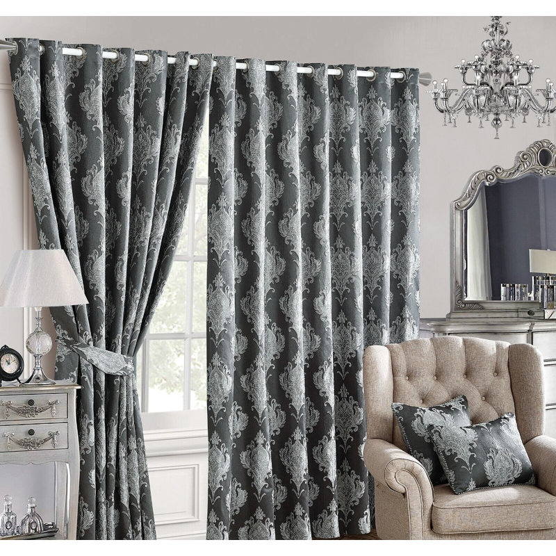 Mari Cotton Blend Room Darkening Curtains / Drapes Pair, Grey, Width 168 W x Drop 137cm