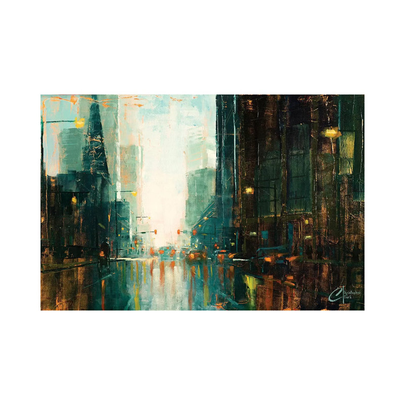 Denver - Broadway In The Rain I by Christopher Clark - Painting on Canvas, Wrapped Canvas, 20.32 cm H x 30.48 cm W