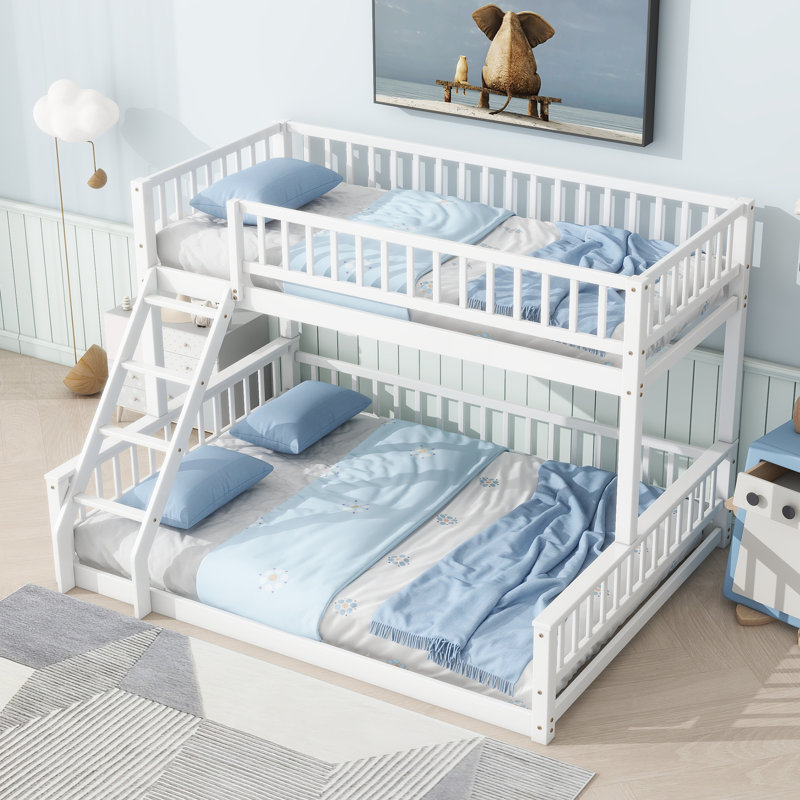 Jennifere Bunk Bed with Ladder and Guardrails, White, Twin XL over Queen