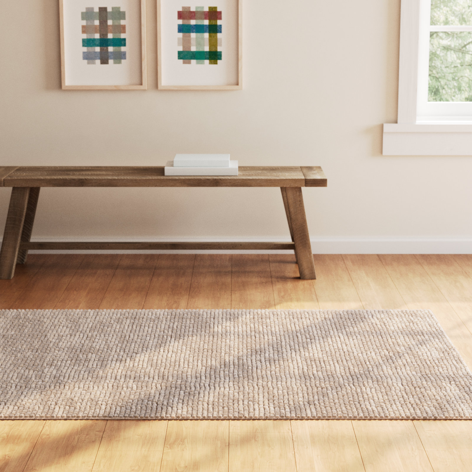 Elle Beige Hand-Woven Wool Rug, Rectangle 2' x 3'