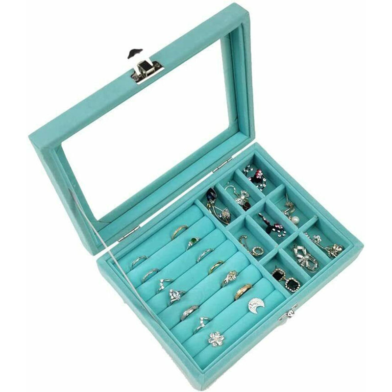 Wood Jewellery Box + Locking, Blue