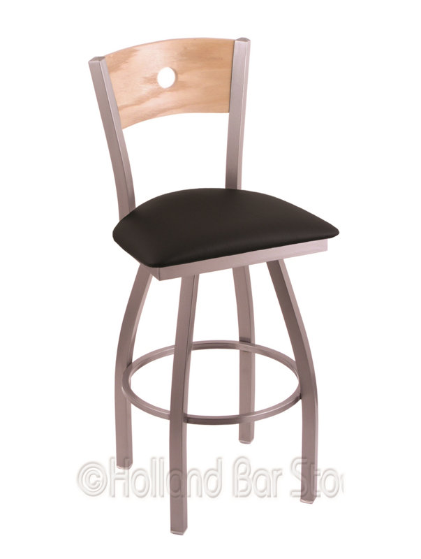 Tabouret de bar pivotant de 36" Lareau, Ride noire, Érable moyen, Vinyle noir