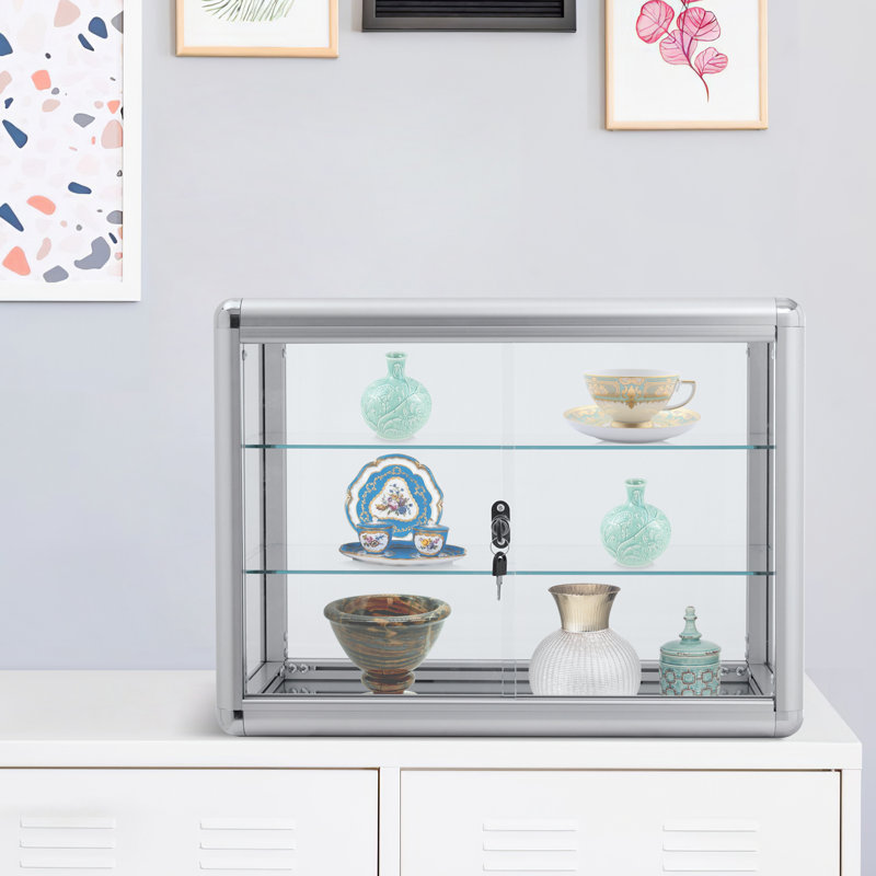 Silver Aluminum and Glass Countertop Display Case with Lock