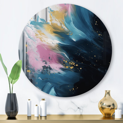 «Rose and Blue Exploration The Unseen II», art mural rond géométrique abstrait