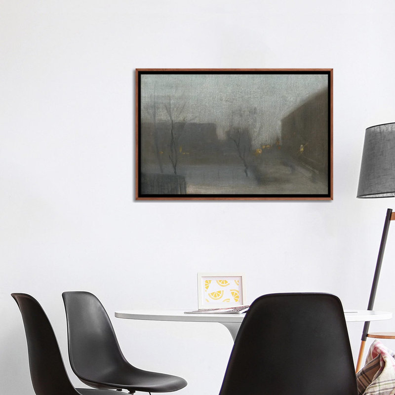 Nocturne Trafalgar Square Snow - reproduction d'art murale - toile encadrée, 26 po x 40 po, Toile avec cadre, Brun