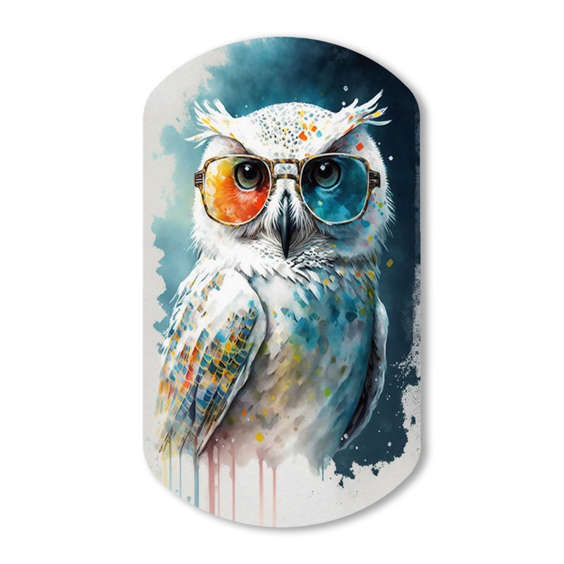 Chouette blanche fra®che avec lunettes de soleil Funky II - animaux, forme de cylindre hibou, art mural asymétrique