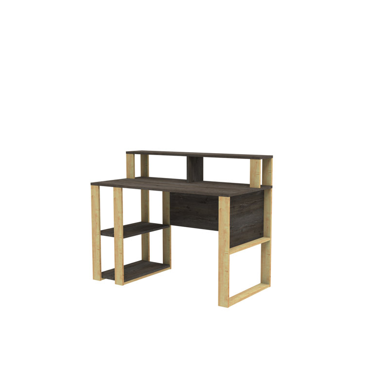 Tramal Geometric Writing Desk, Dark Coffee/Oak