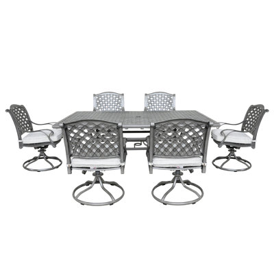 7 repas d'extérieur en aluminium - Design élégant, table et chaises polyvalentes, rouille et fonctionnelle