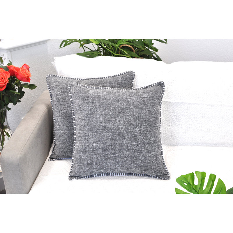 Heather Gray Chenille Square Throw Pillow Covers Set of 2