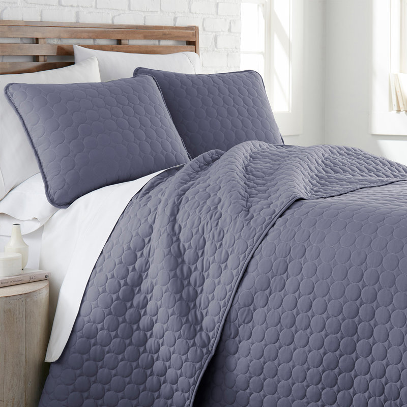 Southshore Lightweight Reversible Quilt Set, Full/Queen Quilt + 2 Standard Shams, Steel Grey