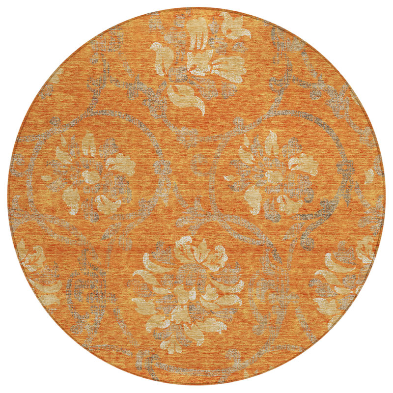 Steffie Washable Floral Indoor / Outdoor Rug, Round 8'