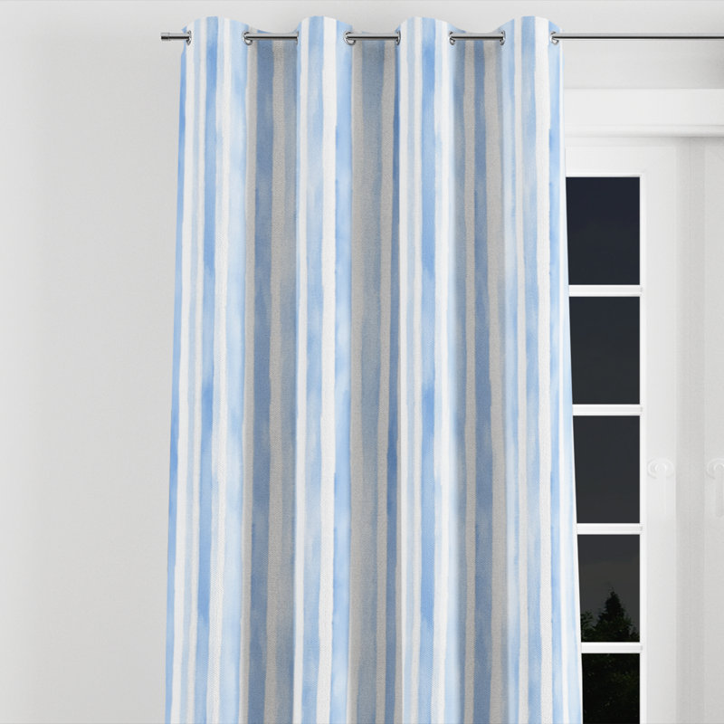 Rideaux de fenêtre Modern - rideaux à œillets rayés bleu et blanc doux - 1 panneau, L 52 po x L 95 po, Œillets argentés