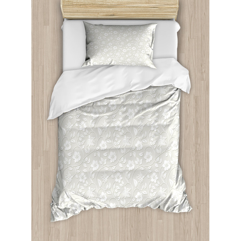 French Country Polyester Damask Duvet Cover, Twin Duvet Cover + 1 Sham, Ornamental Modern Art