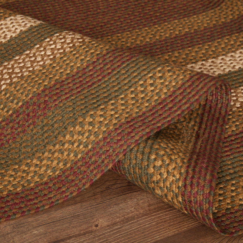 Rustic Forest Green and Crimson Red Braided Jute Oval Area Rug