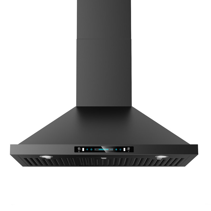 Hotte de cuisine murale convertible 600 pi³ / min en acier inoxydable avec DEL réglable et contrôle des mouvements, 30", Noir