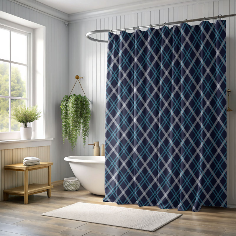 Navy Squares - Premium Shower Curtain, 74"H x 71"W