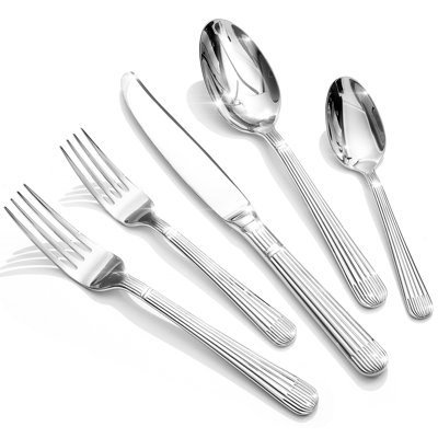 40-Piece Silverware Set, Roman Column Embossed Thick Handle Flatware, 18/10 Stainless Steel, Service for 8